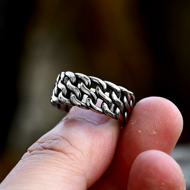 European Retro Cuban Chain Ring In Titanium Steel For Men And Women_voghion.com