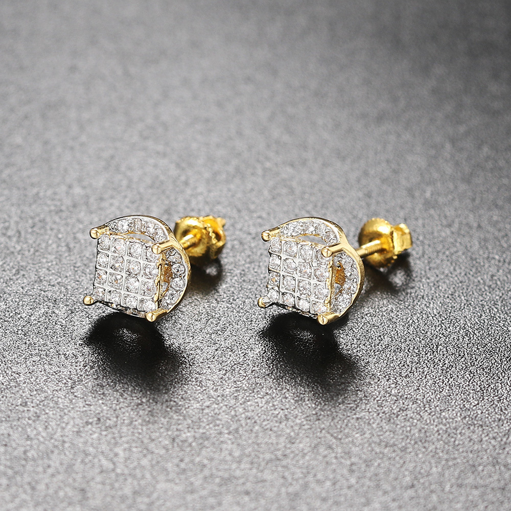 Fashion Square Copper Plating Inlay Zircon Ear Studs 1 Pair