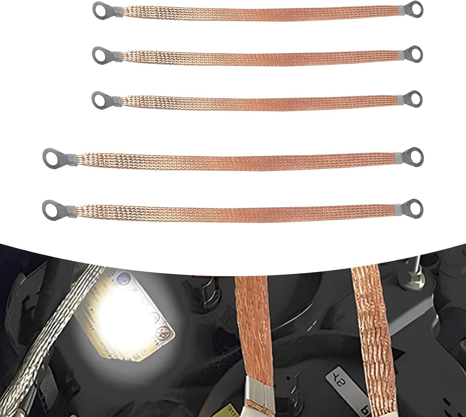 Fluher 5 PCS Car Grounding Cable, 6mm² Eight-hole Flexible