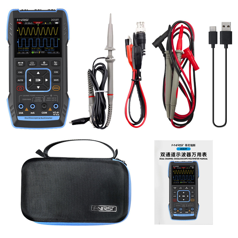 FNIRSI 新しいアップグレード 2C53T デュアルチャンネル 50M デジタルオシロスコープマルチメータ信号発生器スリーインワン|undefined