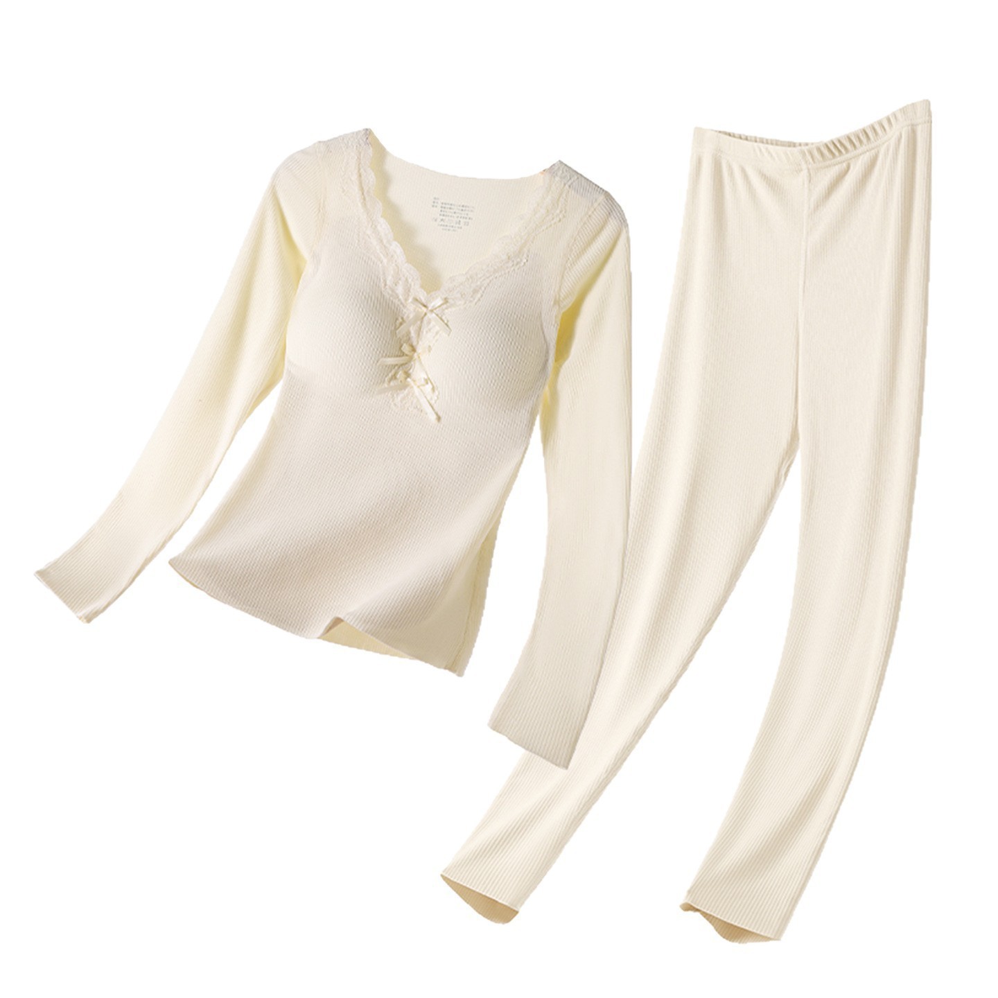 Otoño y invierno lana seda de morera calentamiento conjunto de damas con cojín de pecho una ropa interior calentamiento delgada topping pantalones