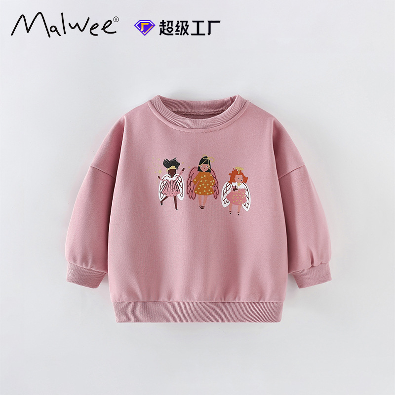 Cross-border malwee niñas suéter otoño y invierno nuevo estilo europeo y americano para niños de cuello redondo camiseta de manga larga ropa de niños