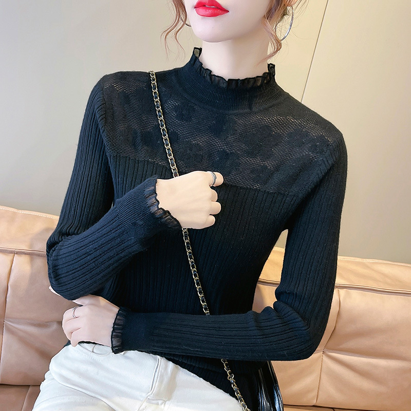 Lace top women's autumn and winter women's 2023 new all-match long sleeve sweater pullover sweater base shirt wholesale