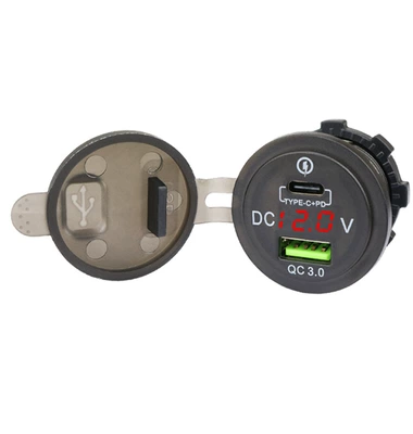 Motorcycle Car Modified Car Charger Qc3.0 +Pd Charger Type-C Port Smart Shunt USB Car Charger (Mobil şarj cihazları) - qcpd-red-voltmeter
