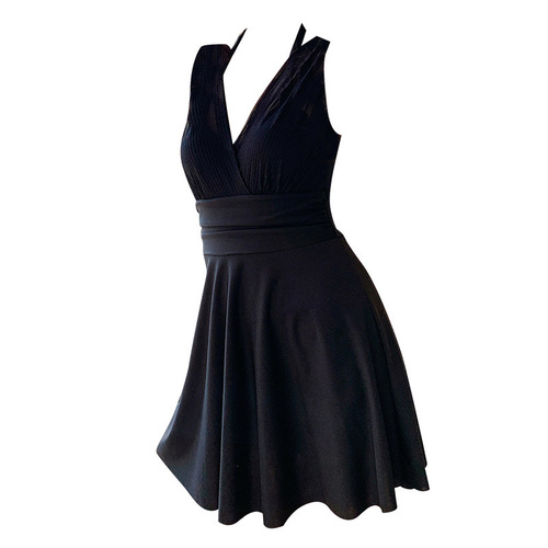 Women's Slimming Hot Spring Swimsuit, Concealing Midsection, Fashionable New Design, Small Cup Bra Cup Support, Push-Up One-Piece, Conservative, Flat Angle Skirt Style Swimwear