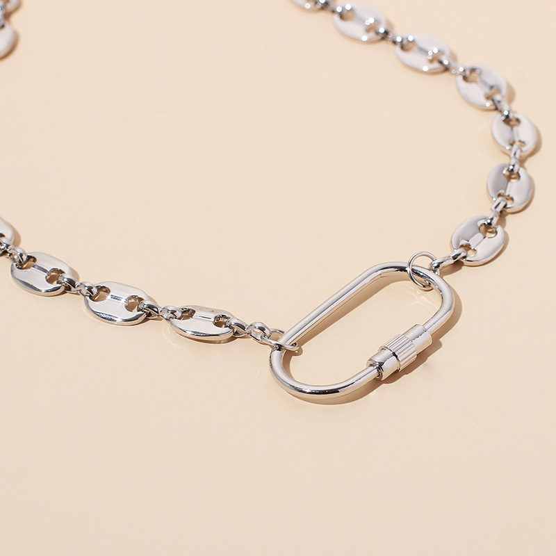 24g Weight Necklace Classification Wedding, Travel Occasion Lock Pattern Women'S Gender Gold, Silver Color Fashion Geometric Oval Lock Necklace 7