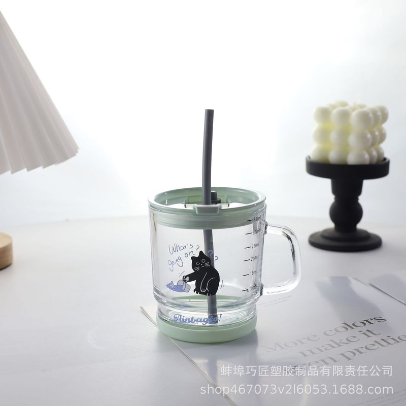 新しい漫画かわいい子供ハンドル竹カップマルチカラースケールストローカップ朝食カップミルクカップガラスカップ|undefined
