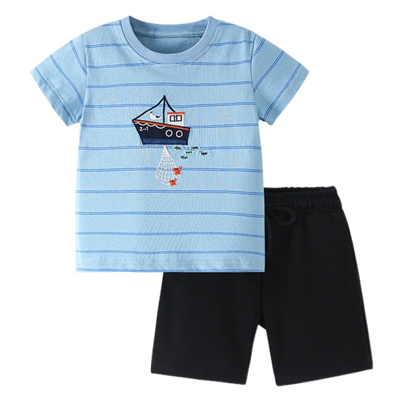 Malwee traje para niños verano nuevo top a rayas pantalones de cintura elástica traje de dos piezas casual para niños europeos y americanos
