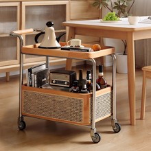 可移动小餐车边几餐桌边置物架中古风实木小推车客厅家用复古茶几
