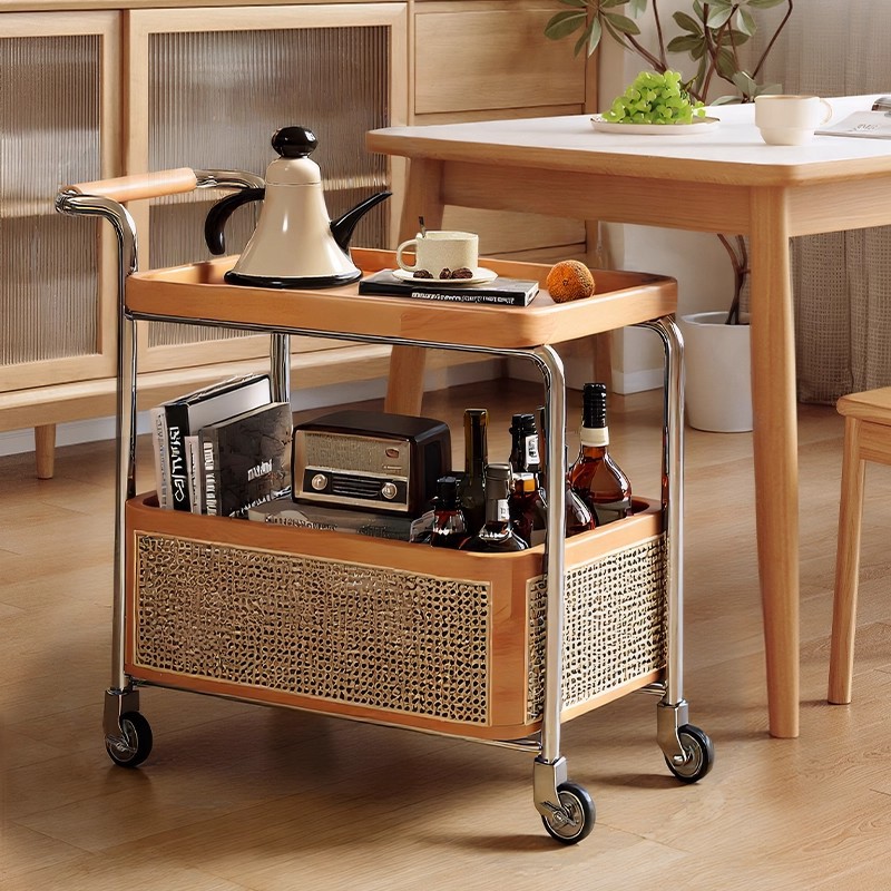 carro de comedor móvil con estante de mesa de comedor estilo medieval de madera maciza carro de salón doméstico mesa de té retro