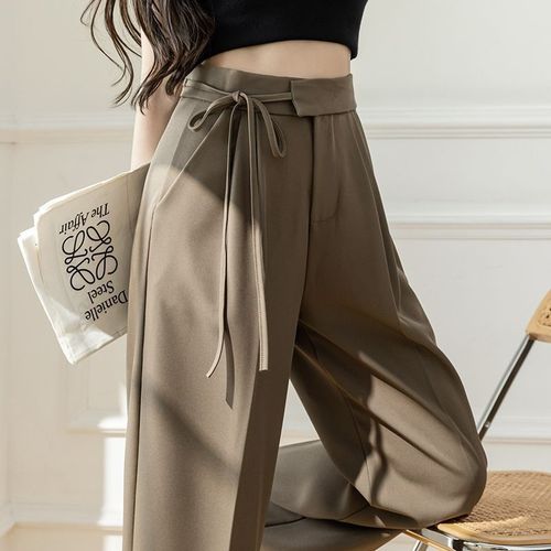 Women's Fall Straight Corduroy Belted Suit Pants, High-Waisted Flowy Wide Leg Pants 2025 Western Pants Casual Trousers