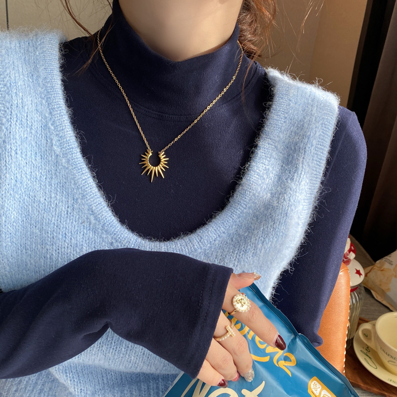 秋冬加绒磨毛半高领打底衫女内搭2025新款紫色德绒加厚设计感上衣|undefined