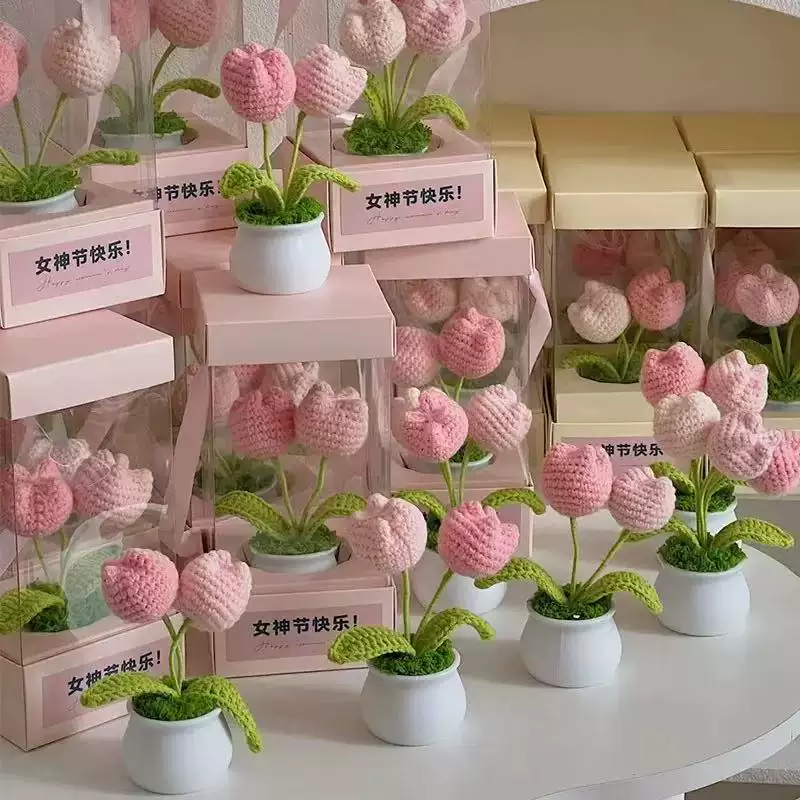 ของตกแต่งต้นไม้กระถางไหมพรมดอกทิวลิป สำหรับวันครู วันแม่ กิจกรรมวันสำคัญ กล่องของขวัญพับได้สุดสร้างสรรค์สำหรับแฟนสาว