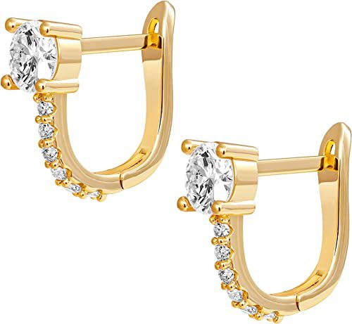 U Shape Pattern Women's Gender 1 Pair 925 Sterling Silver Zircon U Shape Earrings