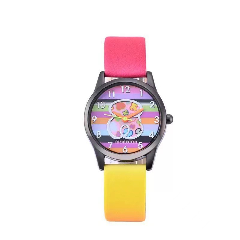 Selected  Trendy Cute Rainbow Belt Women's Watch Minimalist Little Bear Digital Student Watch Casual Personality Black Shell Women's Watch_voghion.com