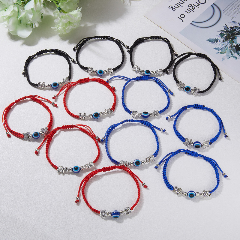 Cross-border New Fashion Creative Evil Eye Cross-border Palm Blue Eye Evil Eye Red Rope Woven Adjustable Bracelet