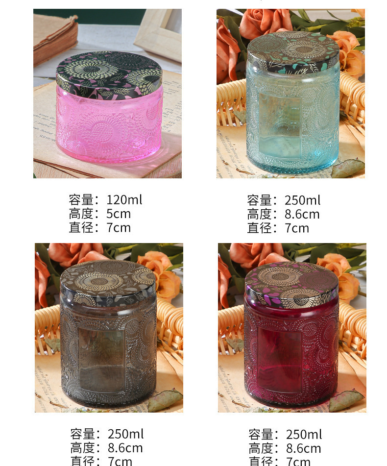 复制_圆形玻璃香薰蜡烛杯太阳花浮雕家居罐带盖子.jpg