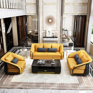 Modern and minimalistic wooden leather sofa from natural wood for double, cowhide