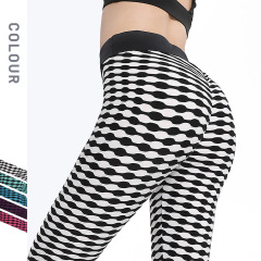 歐美跨境大碼瑜伽褲女黑白條紋提花健身褲舒適透氣提臀跑步運動褲