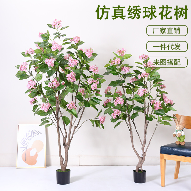 Simulación de plantas verdes, sensación avanzada, hortensias, árboles falsos, plantas en macetas, decoración de sala de estar de interior, plantas falsas, decoración del hogar de piso
