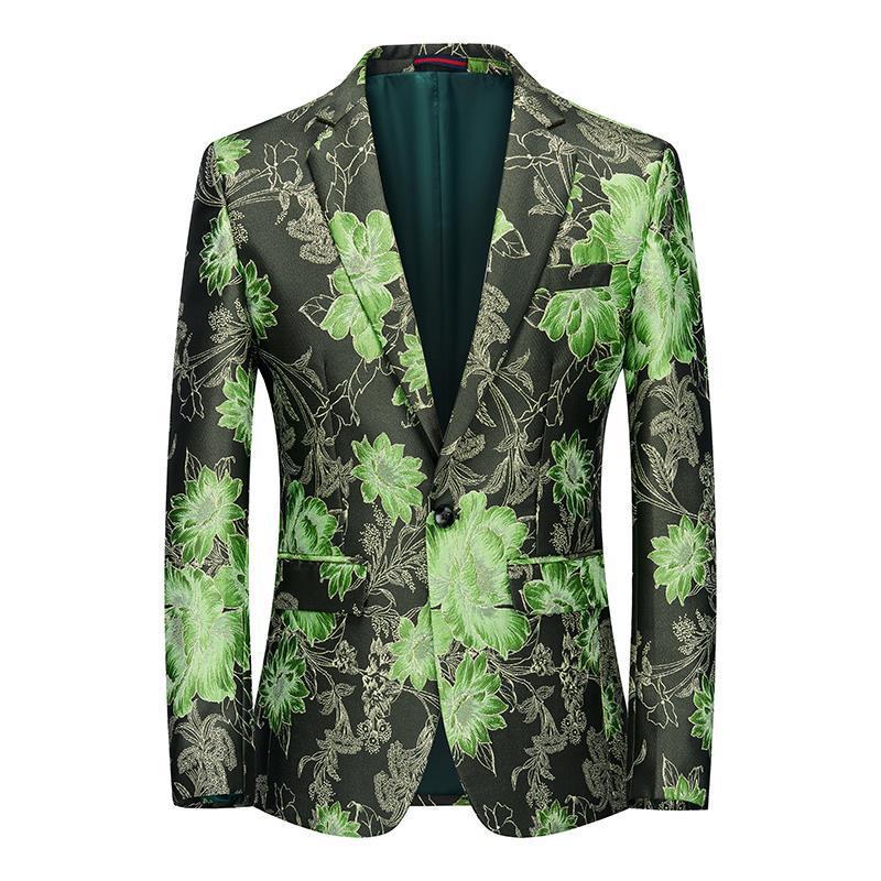 Men's youth jazz dance dress suit host singers best man piano performance green floral blazers suit personality stage party  business and leisure suit