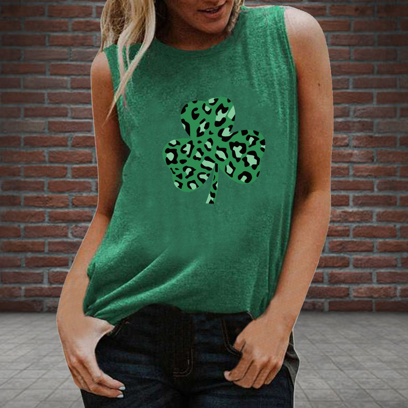 Cross-border Autumn St. Patrick's Day New Clover Pattern Printed Loose Pullover Sleeveless Vest