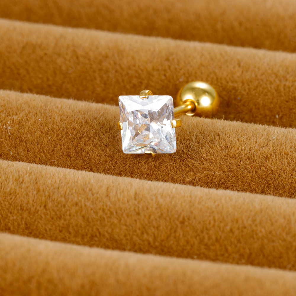 5g Weight straight barbell Piercing needle type Zircon Inlay Material Ear Studs Classification 1 Piece Quantity Daily, Street Occasion Stainless Steel Material Square Pattern Women's Gender Plating, Inlay Design Simple Style Style 1 Piece Simple Style Square Plating Inlay Stainless Steel Zircon Ear Studs 7