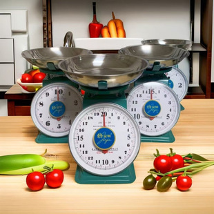 Mechanical Spring Scale 10kg Round Platform Scale for Home Use, Vintage Spring Scale for Selling Vegetables, Tray Disc Kitchen Scale