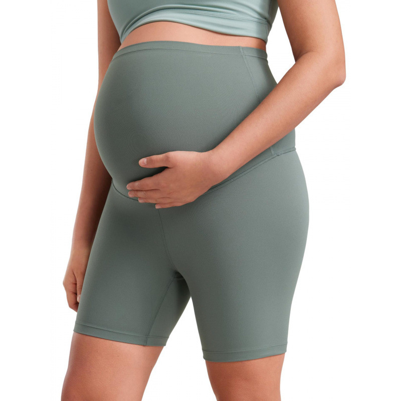 High-Waisted European and American Style Maternity Yoga Shorts with Belly Support, Seamless Maternity Cycling Shorts, Breathable and Stretchy Maternity Leggings