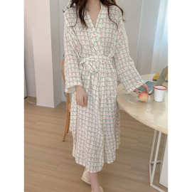 韩国ins新款睡袍女秋棉可爱浴袍系带和服ins睡衣家居服