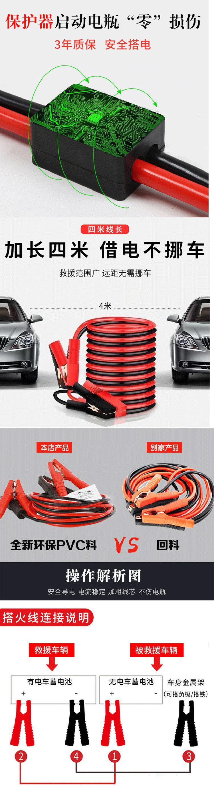 Car Battery Jumper Cables, Pure Copper Power Connection Cables, Ground Cables, Alligator Clips, Direct Supply from Manufacturer, Wholesale