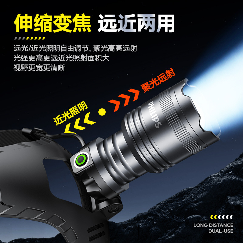 飞利浦头灯强光变焦超亮长续航充电工作户外头戴强光灯 SFL3341RH|undefined
