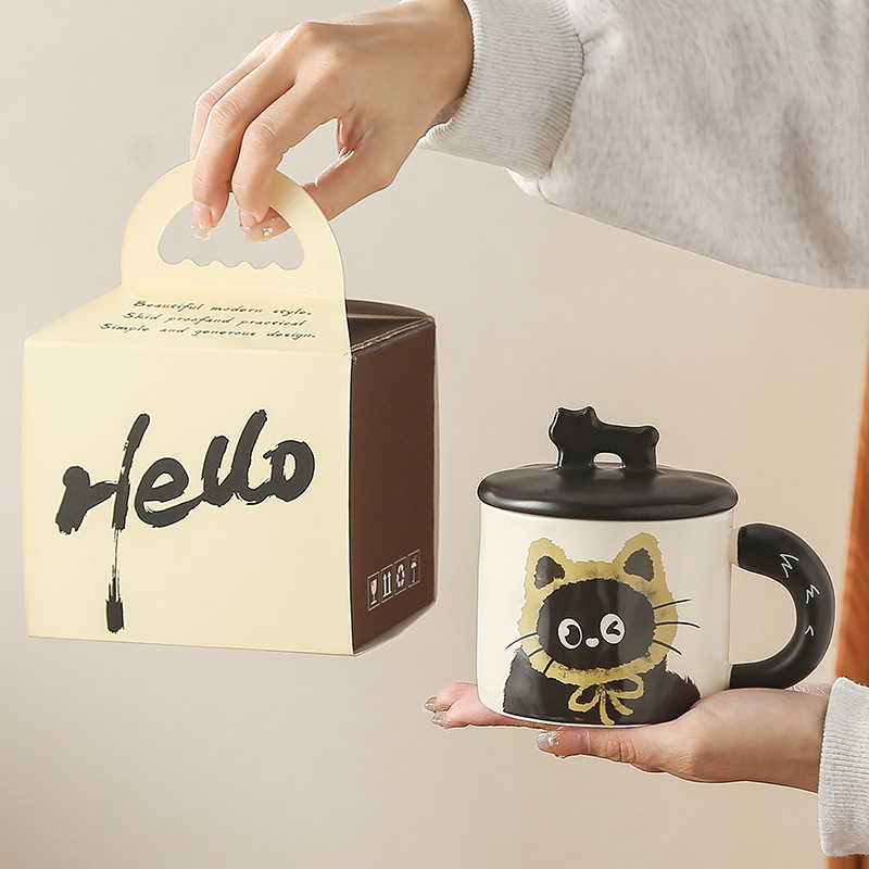 オープンしたプレゼントのギフトボックスの子猫アニメかわいい陶磁器カップ大容量女子オフィスマグカップコップ|undefined