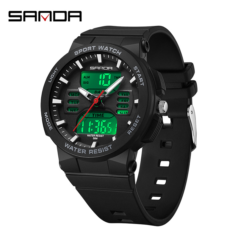 Reloj deportivo de pareja sanda Sanda doble pantalla reloj electrónico multifuncional nocturna impermeable reloj electrónico 6185