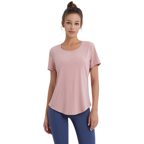 Lulu-style Spring and Summer Plain Color Velvety Soft Yoga Short-Sleeve T-Shirt Loose and Breathable Short-Sleeve Running Sports Fitness Top