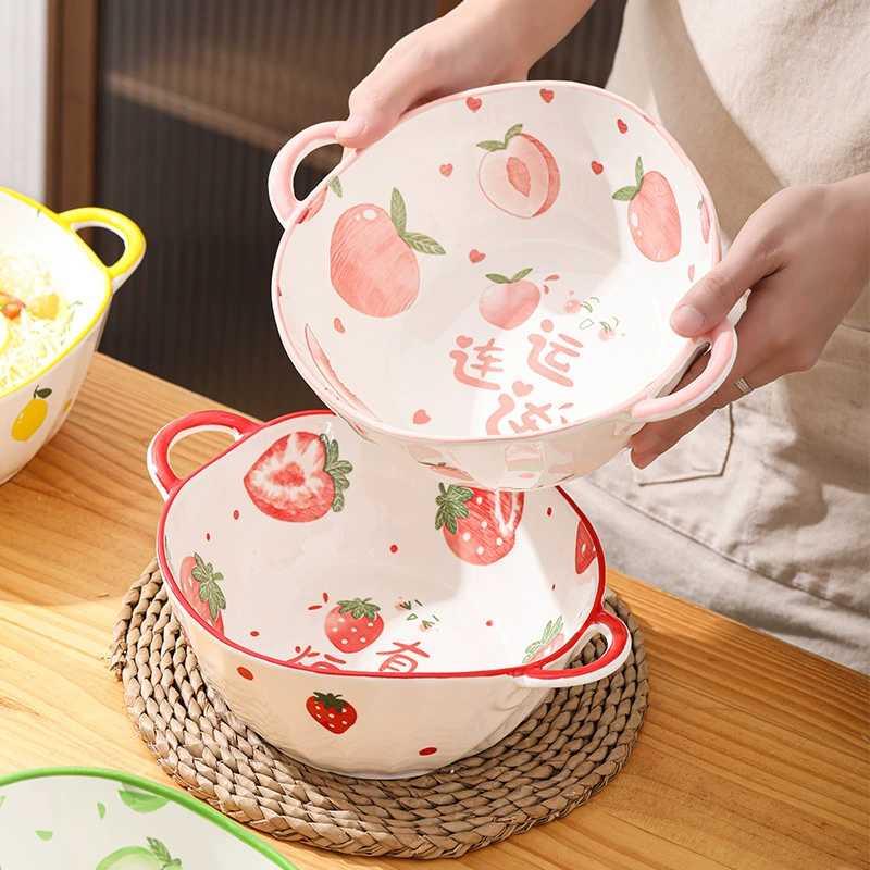Нижняя глазурь керамическая бинауральная миска с лапшой быстрого приготовления большая домашняя посуда суповая миска студенческая миска рамене милая фруктовая салатница