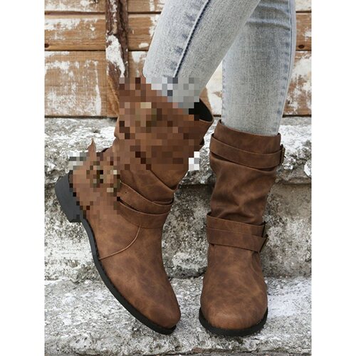 Women's short boots 2025 spring new matte leather mid-calf riding boots British style retro flat Martin boots for skirts