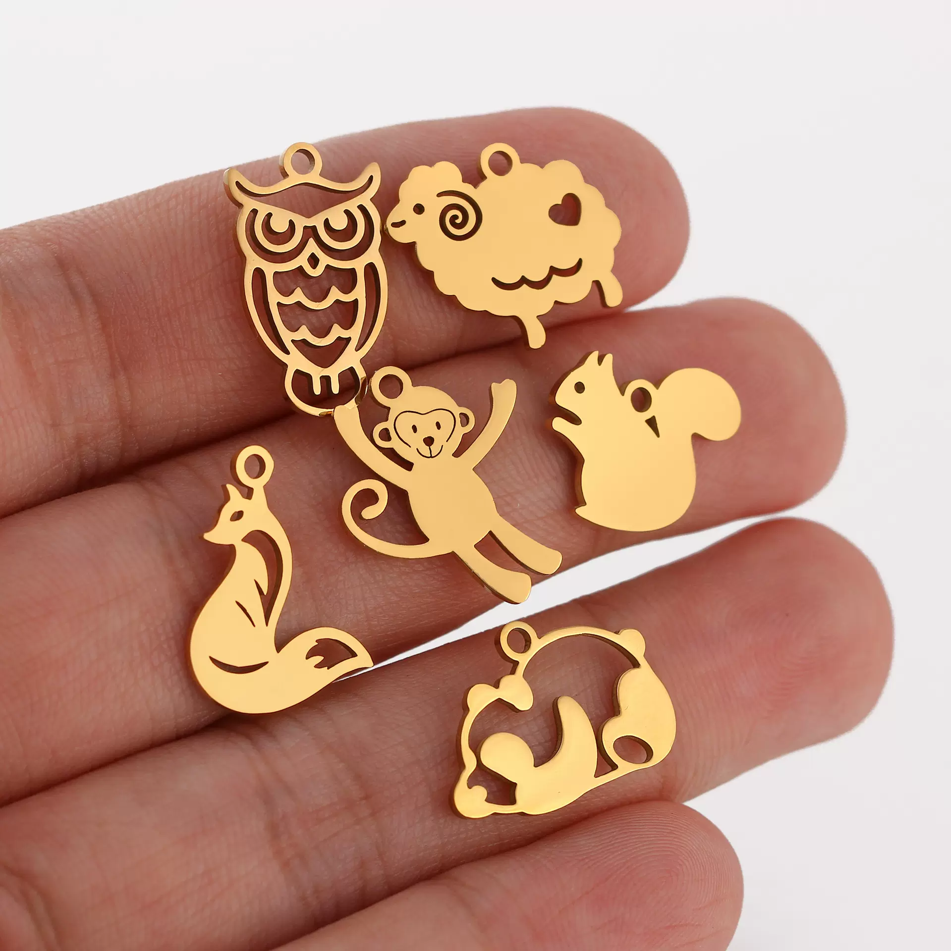 跨境不锈钢饰品配件吊坠镜面抛光动物挂件DIY猴子松鼠长颈鹿狐狸