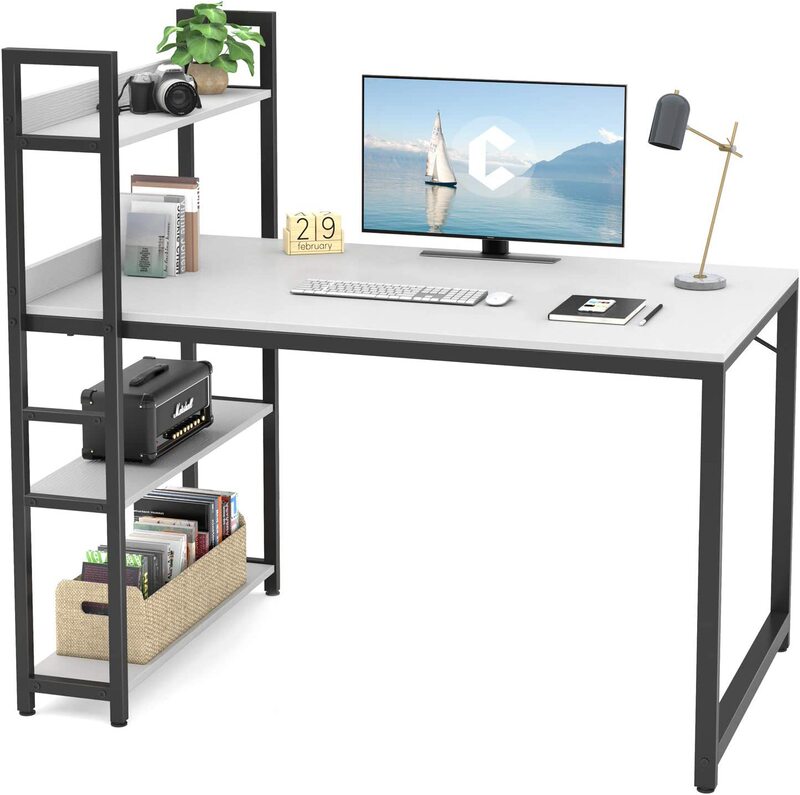 White Desk, Economical Home Desk, Student Desk with Bookshelf, Large Storage Space, Can Be Customized