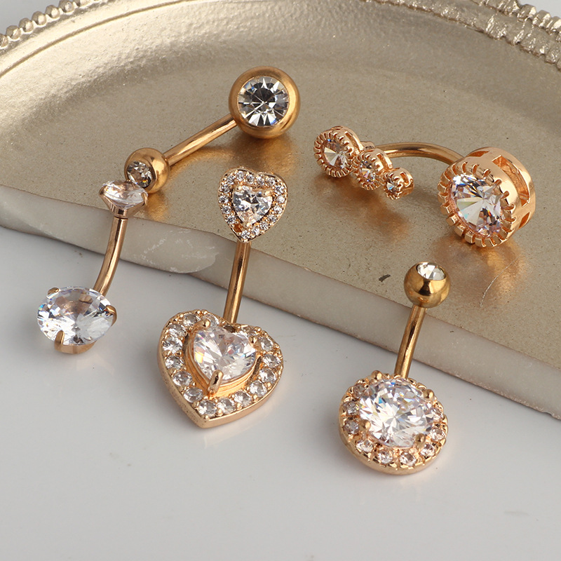 Heart Shape Rose Gold Navel Ring Stainless Steel Zircon Belly Button Ring Body Piercing Jewelry detail image 10