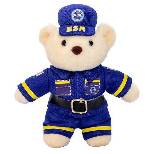 Manufacturer wholesale bear police traffic police blue sky rescue pendant plush toy cute teddy bear promotional keychain