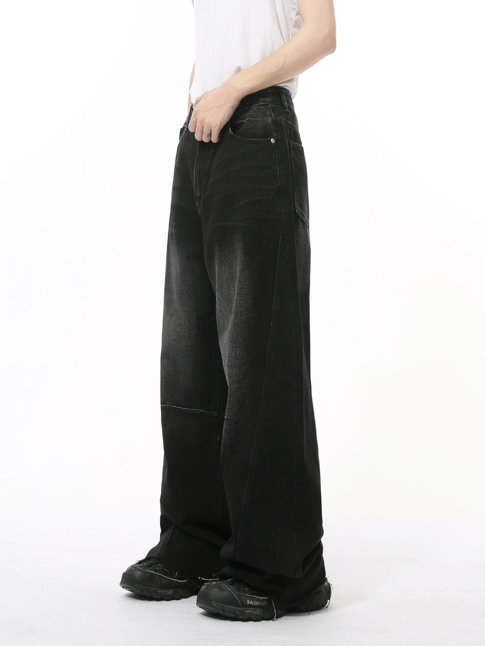 MTLCLOTHES Hombres| Otoño nuevo hip-hop de la calle alta vaqueros colgando pantalones rectos de piernas anchas sueltas