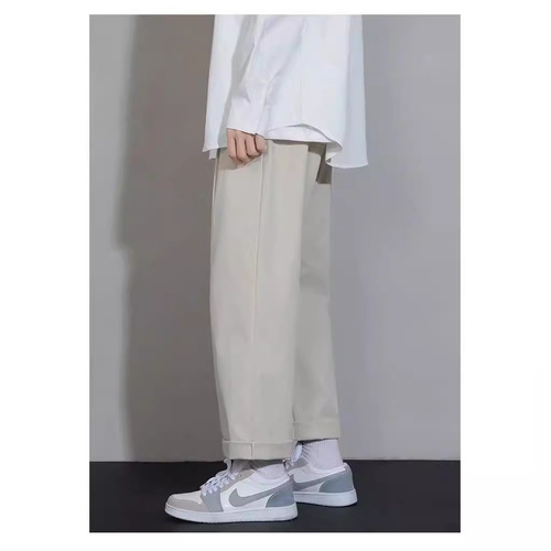 Trendy Relaxed Slim Straight Leg Pants Couple Wide Leg Long Pants Street Style 2025 Ice Silk Pants Men Summer Korean Version Men's Clothing Dropshipping