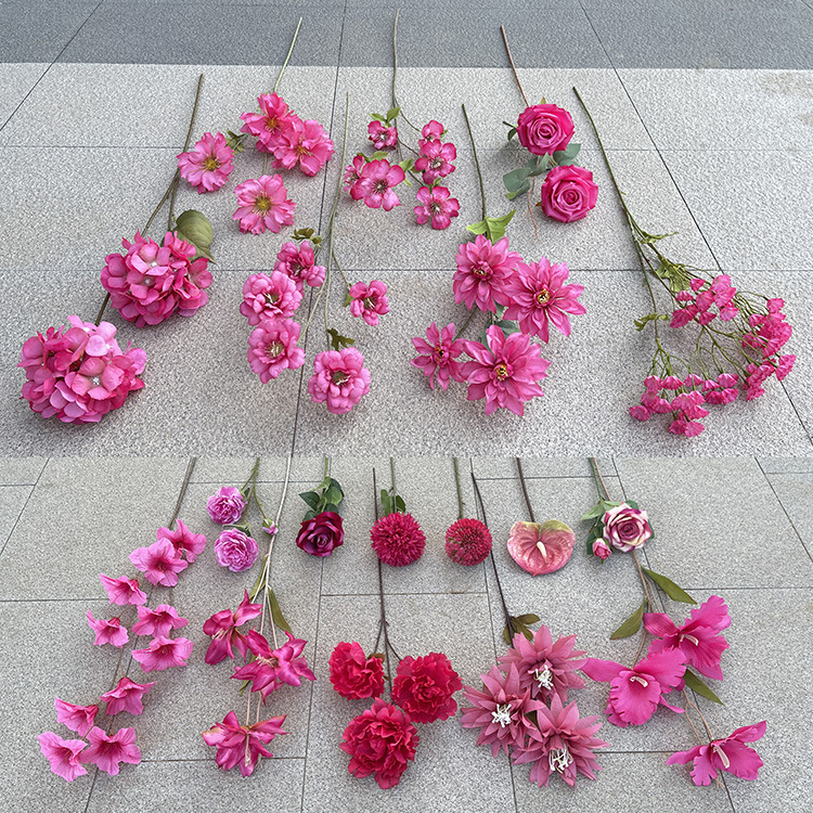 Rose red artificial flower 2022 Autumn New Chinese Red Wedding Hall decoration fake flower wholesale