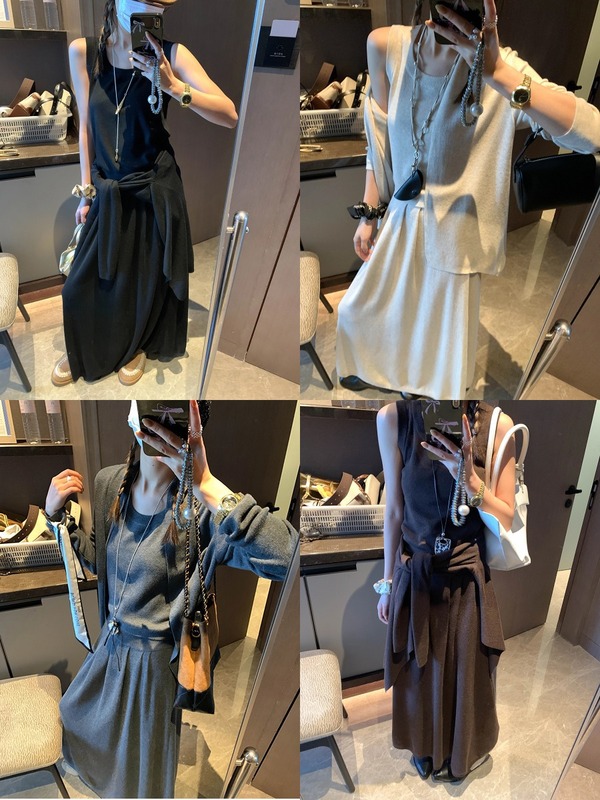 摩且 自洽温柔 慵懒感纸片人针织开衫背心半身裙三件套装 MQ0760|undefined