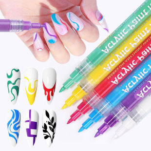 Cross-Border Popular Nail Art Painting Pen No-Bake Quick-Drying Acrylic Marker Set Nail Waterproof Easy-To-Color Painting