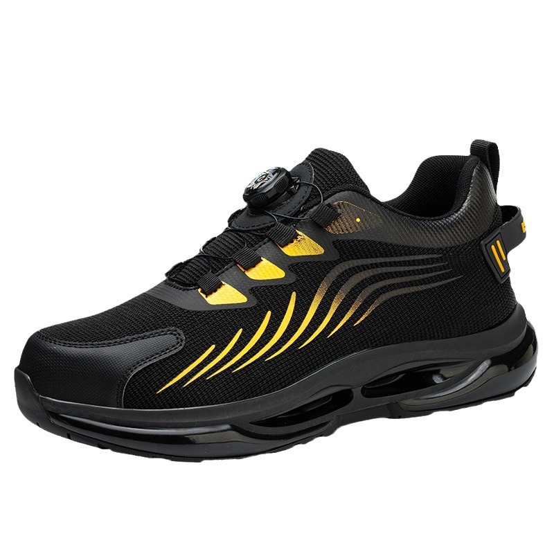 Zapatos de seguridad de trabajo para hombre con puntera de acero, tejido volador, anti-aplastamiento