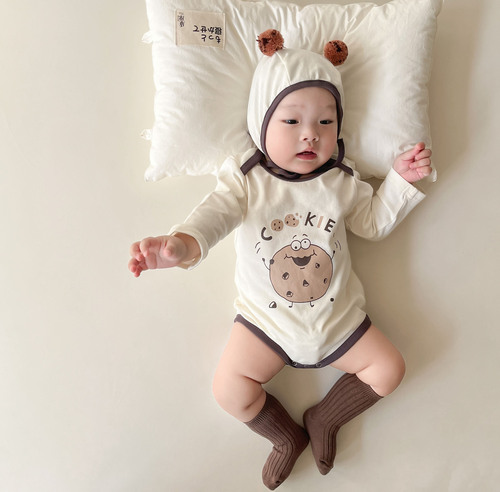 Baby spring Korean style new ins style jumpsuit baby cute fun biscuit printed harem suit