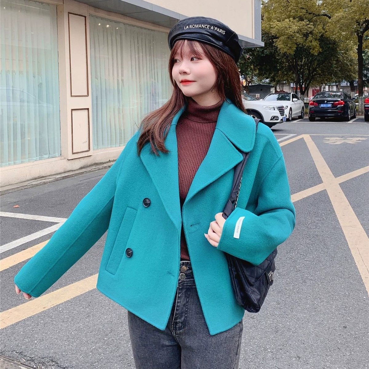 Женское пальто из двустороннего кашемира и шерсти в британском стиле, свободного кроя, двубортное, короткое, осень-зима 2025, производство Далянь