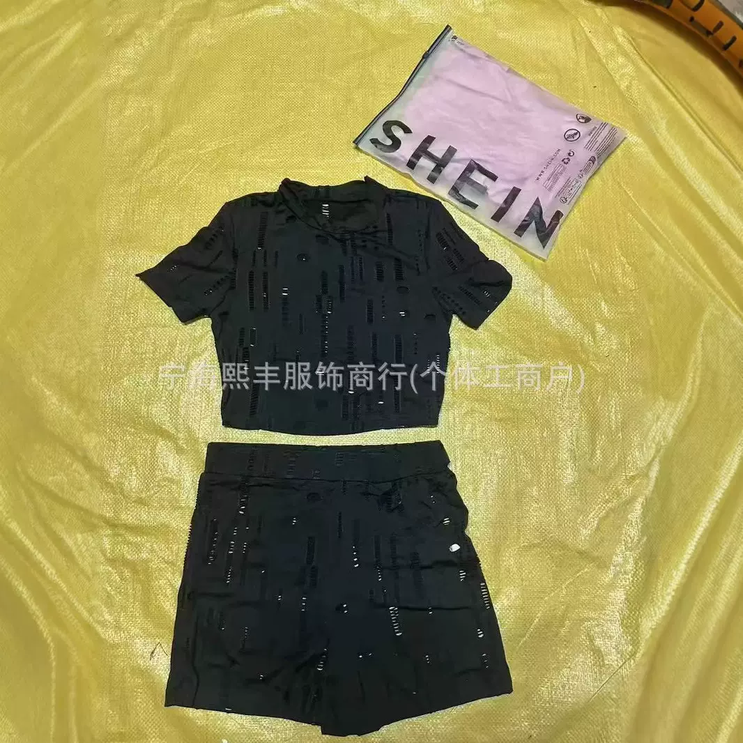 欧美女装亚马逊shein外贸2025春夏气质休闲短袖上衣套装
